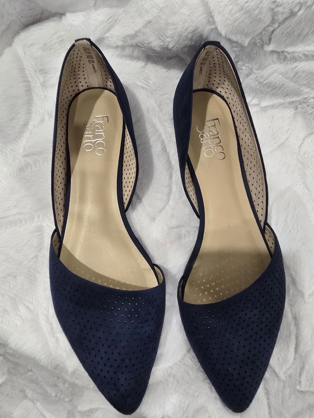 Franco Sarto Navy Perforated D'Orsay Pointed Flats Size 9.5M - Picture 2 of 5